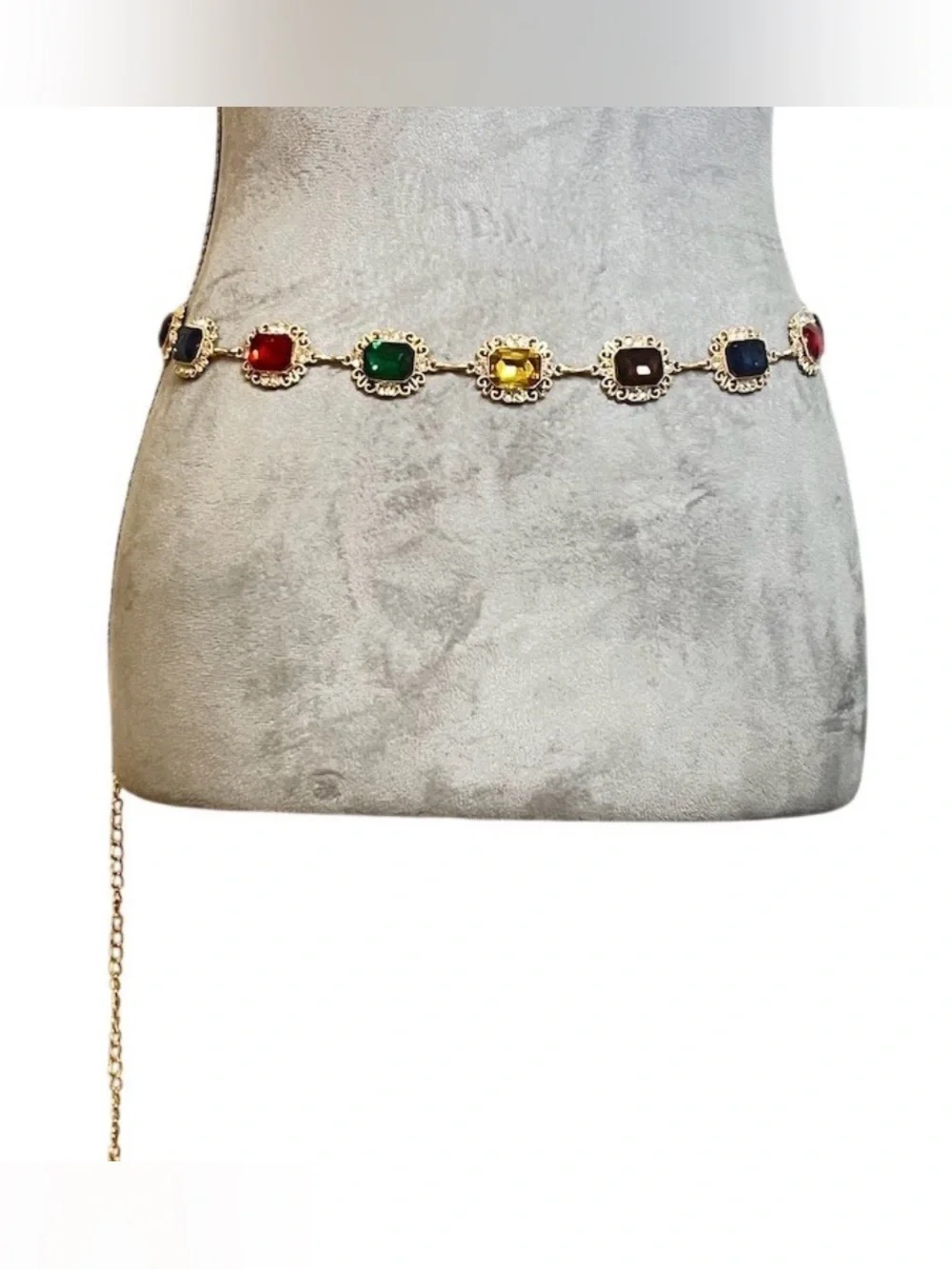 Vintage Inspired Multicolor Gemstone Waist Chain Belt Rhinestone Adjustable